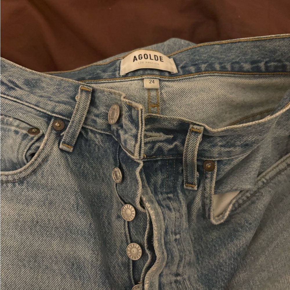 Agolde Light Wash Straight Leg Jeans with Button Fly